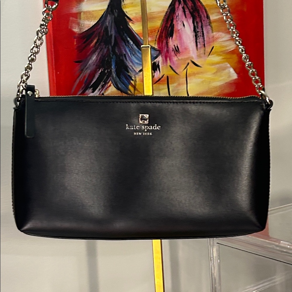 Kate Spade Black Leather Story Book Shoulder Bag with Chain Strap 11”x 6” EUC - Picture 6 of 8